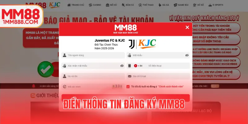 Điền thông tin đăng ký MM88